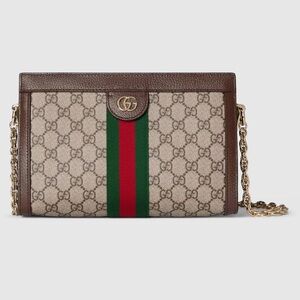 Gucci Brown GG Supreme Shoulder Bag with Green and Red Web